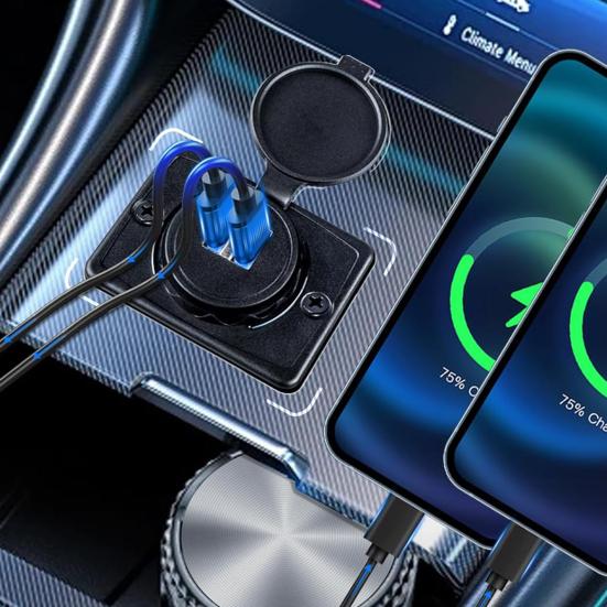 Автомобильное зарядное устройство с двумя портами и откидной крышкой, быстрая зарядка USB-зарядным устройством для автофургонов, телефонов, планшетов, лодок, квадроциклов, универсальная зарядная станция для транспортных средств на 12–24 В