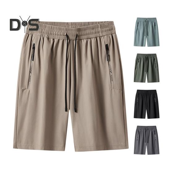 Мужские шорты с эластичным поясом, средней посадкой, дышащие шорты с карманами, быстросохнущие, тонкие шорты для отдыха из ледяного шелка