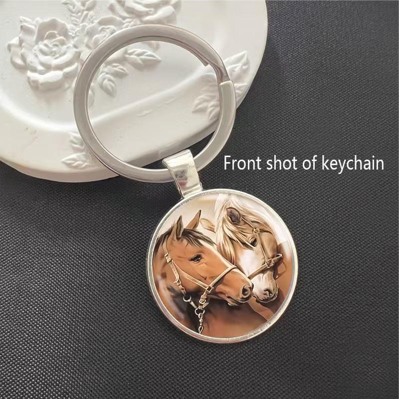 Running Stallion Pattern Round Pendant Keychain - Hot-selling Metal Charm Gift