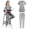 2Pcs/Set Unisex Hospital Uniform Set V-neck Short Sleeve Pockets Tops Elastic Waist Pants Set Quick Drying