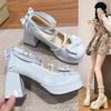 Small Leather Shoes Bow Cute Mary Jane Shoes 2025 New Loli Women Sweet Lace Edge Thick Heel Buckle Leather Shoes
