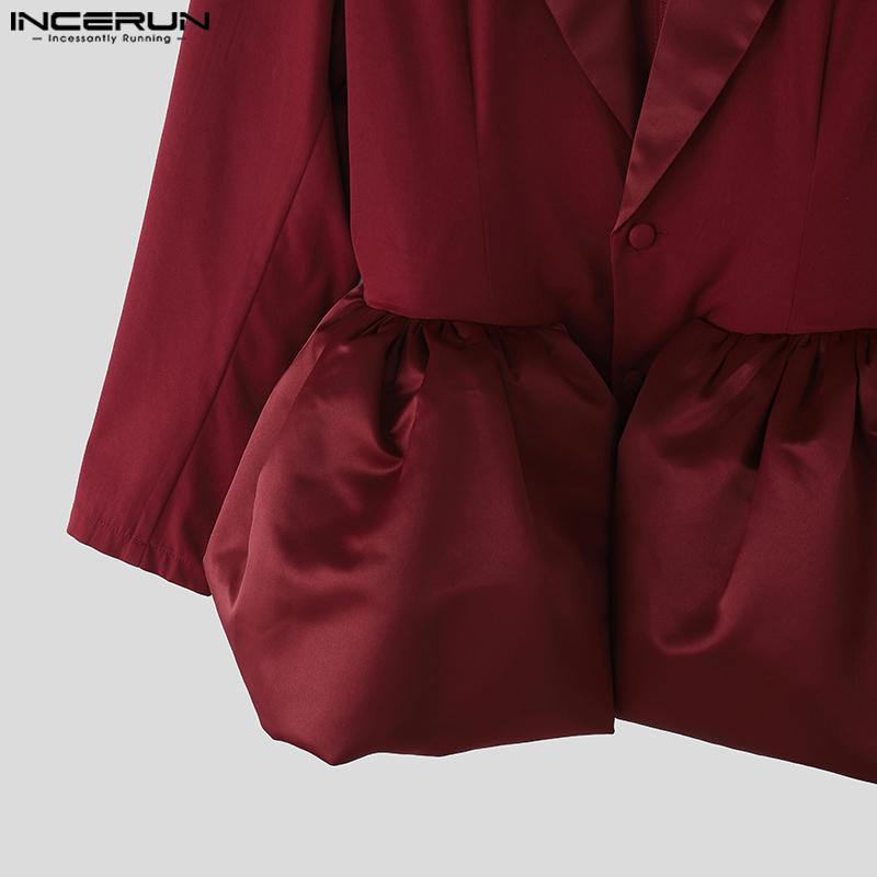 INCERUN Elegant Men Long Sleeve Ruffled Patchwork Thin Party Blazer Coats