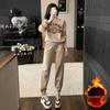 2024 Women's Petite Fleece Sweatshirt Two-Piece Set - Street Style Sportswear for Autumn & Winter