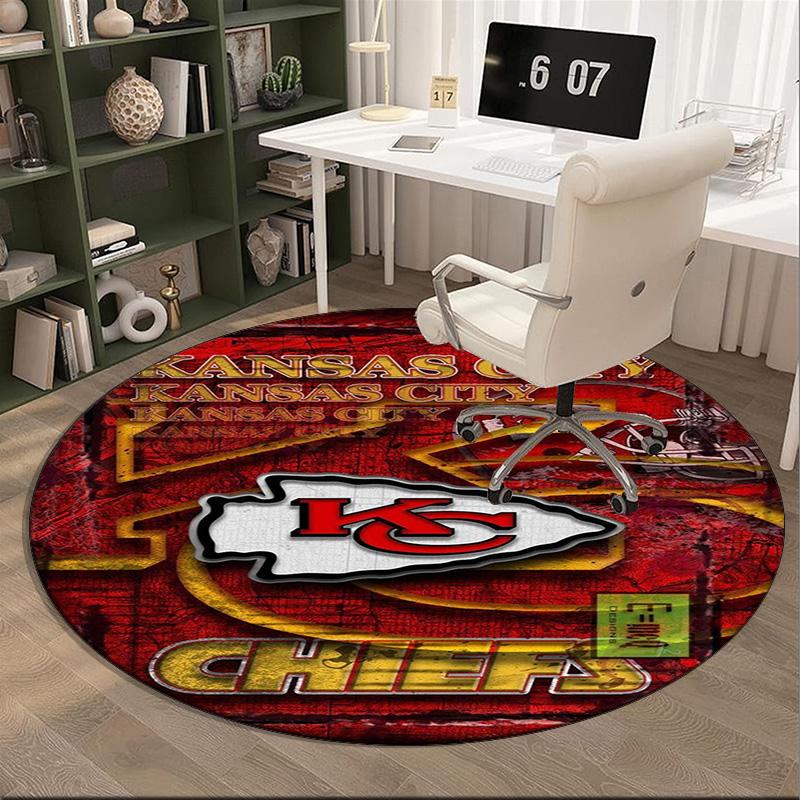 Kansas Chiefs Logo Round Rug for Livingroom,Bedroom, Palyroom, Chair Rug, Area rug, Circle Carpet, Large Size Fan Christmas gift