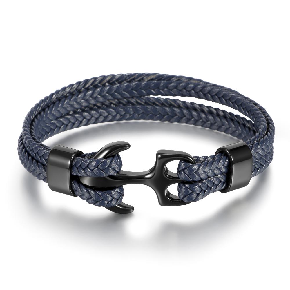 Handmade 18K Gold Plated 316L Stainless Steel Leather Animal Shape Punk Anchor Cuff Bracelet Braided for Men