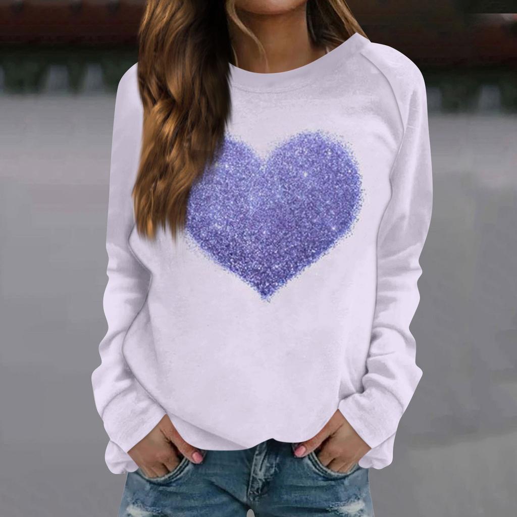 Женская модная повседневная толстовка с длинным рукавом и принтом на День святого Валентина и круглым вырезом