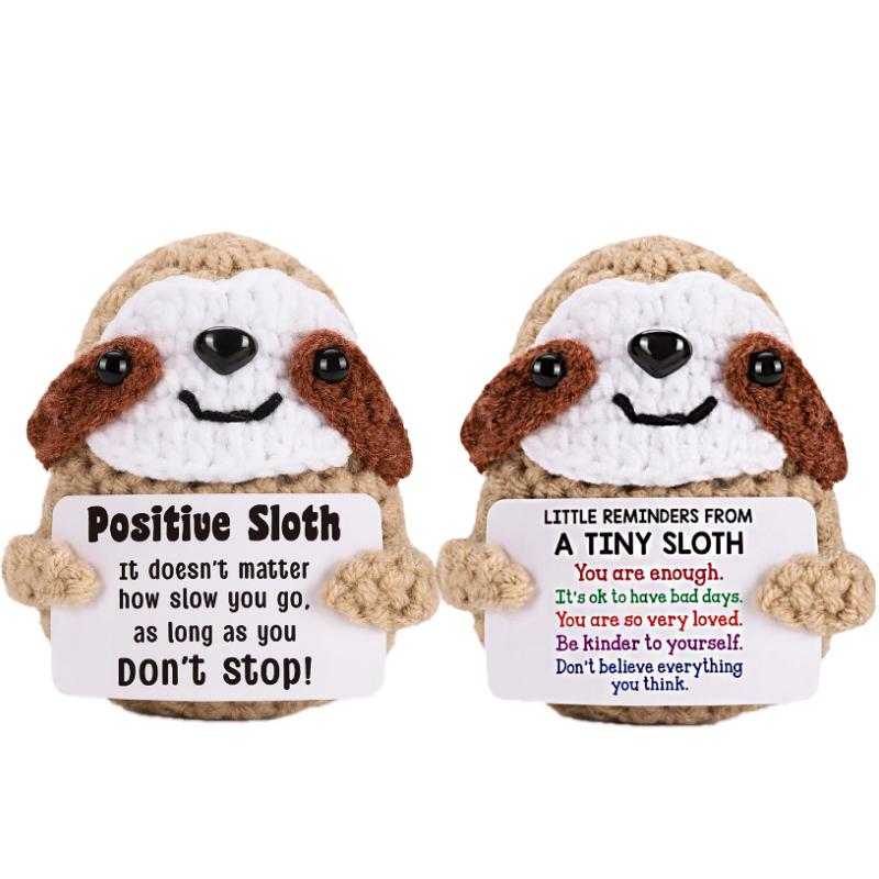 1PC Crochet Holiday Gift with Card Emotional Support Sloth Doll Handmade Knitted Figurine Desk Decor Finished Ornament