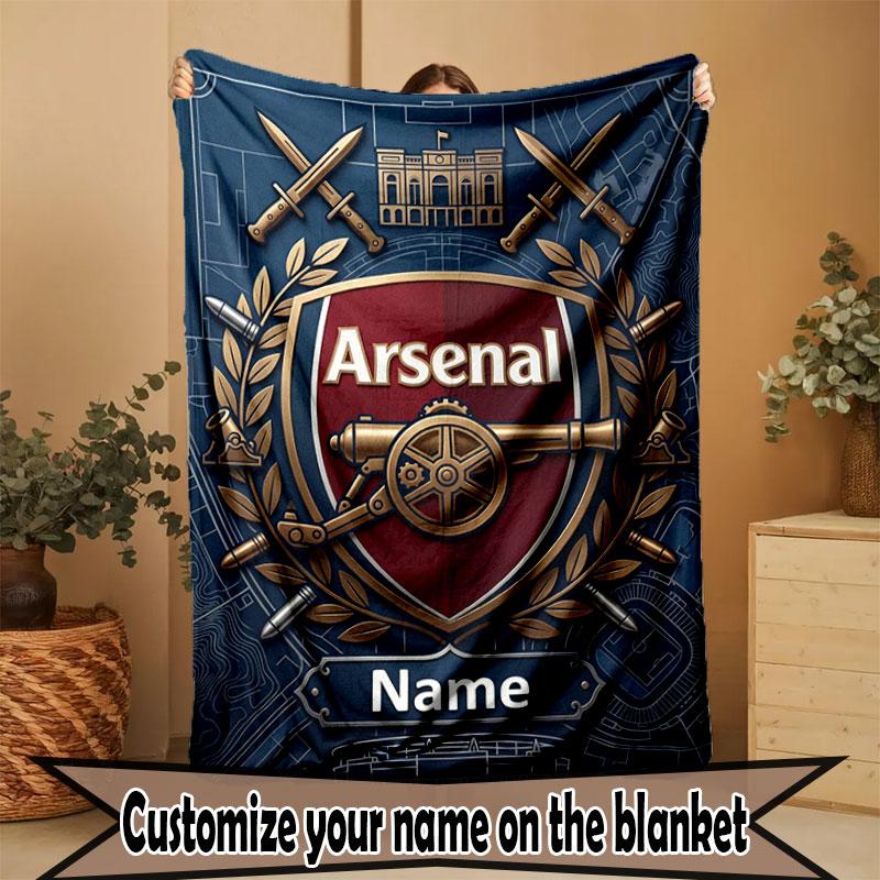 Custom Name Personalized Arsenal Football Club Print Blanket, Home Decor, Bedroom, Sofa, Camping, Couch, Gifts for Birthday Christmas