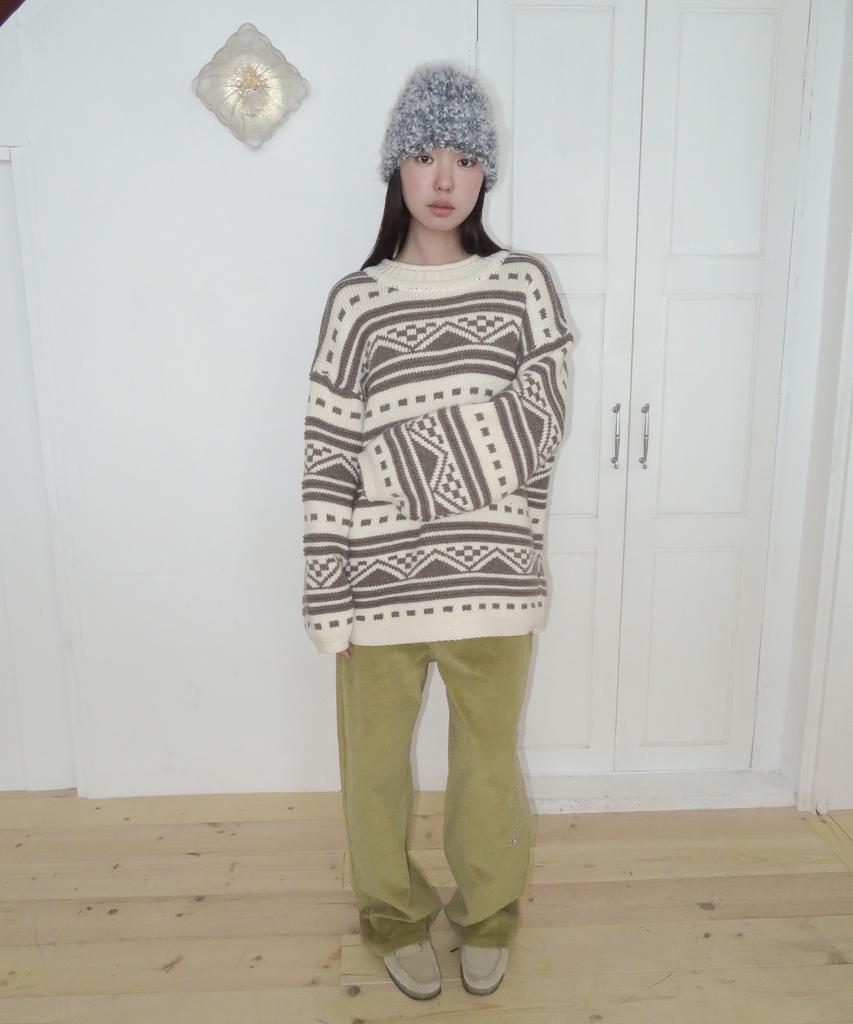 FUNFROMFUN Номад Пуловер в стиле Fair Isle, Коричневый