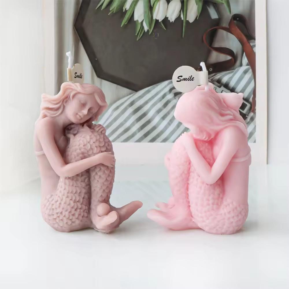 3D Свеча-Русалка Силиконовая Форма Сидящая Обнимающая Хвост Статуя Морской Эльф Инструмент DIY Морская Дочь Ароматический Гипс Морская Тема Поделка Декор