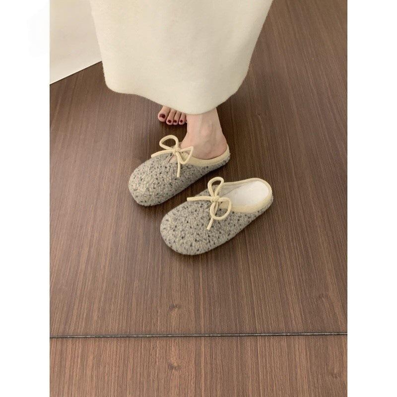 Niche Design Sense Leopard Print Bag Head Half Slippers Women Wear Muller Shoes Lazy Pedal Warm Plush Shoes