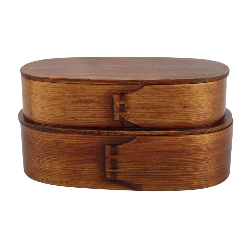Lunch Box Set Japanese   Wooden Food Storage Container for Students Workers 19x10x9.5cm