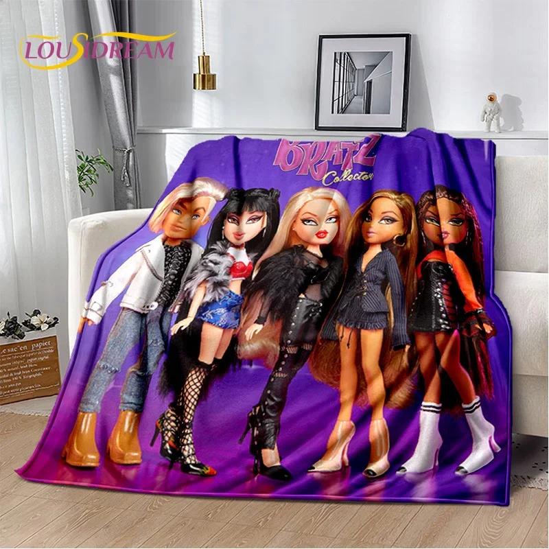 Cartoon Bratz doll Girls 3D Printed Soft Flannel Blanket for Beds Bedroom Sofa Picnic,Throw Blanket for Outdoor Leisure Nap Gift