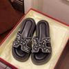 Women's Summer 2025 Silver Rhinestone One-Strap Thick-Soled Height-Increasing Cool Sandals with Medium Heel