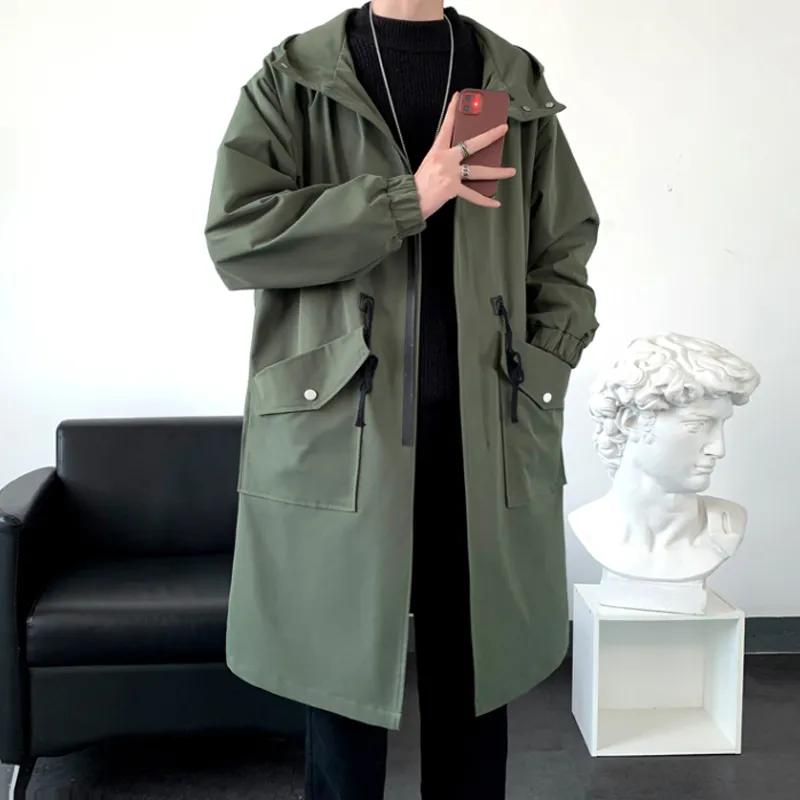 Весна Осень Ветровка Мужская Средней Длины Повседневная С Капюшоном Пальто Мужское Повседневное Уличное Пальто Мужская Одежда
