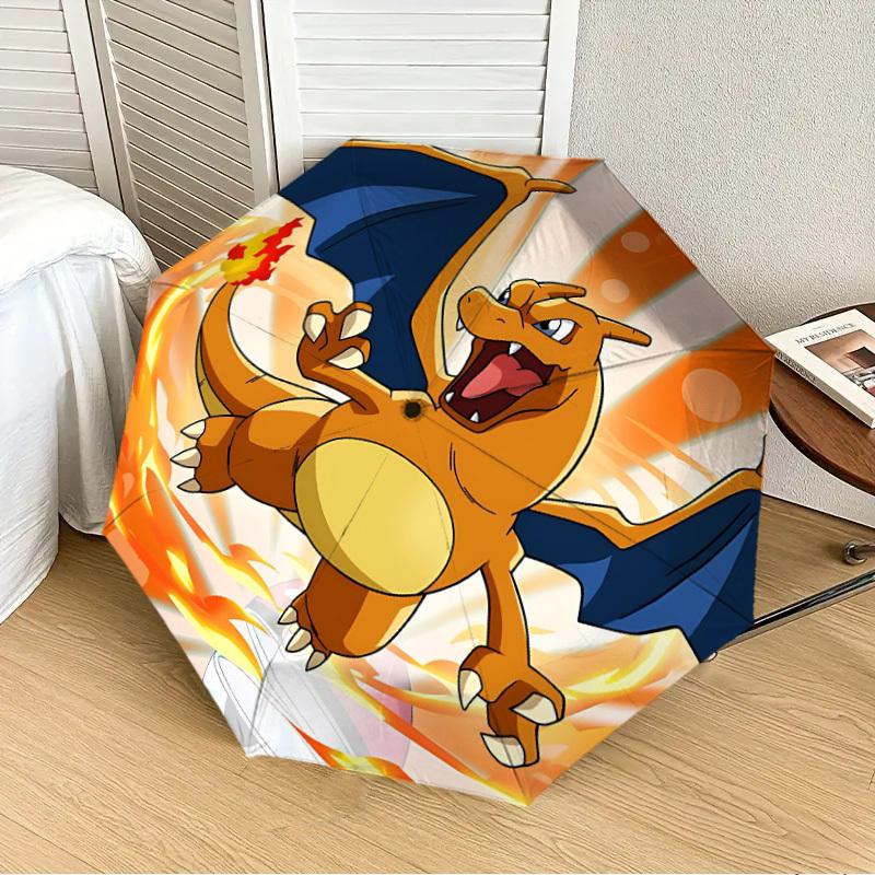 1pc Charizard Fire Automatic Folding Umbrella - Compact 8-Rib Design, Durable Plastic & Iron, Lightweight for Outdoor Daily Use, a0929175