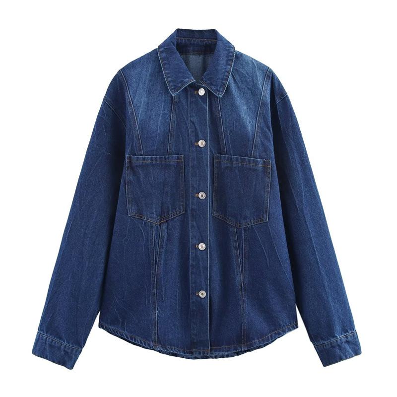 Fashion Loose Blue Denim Women Shirts 2025 Vintage Lapel Long Sleeve Blouse Elegant Classic Top Female Clothing Spring New