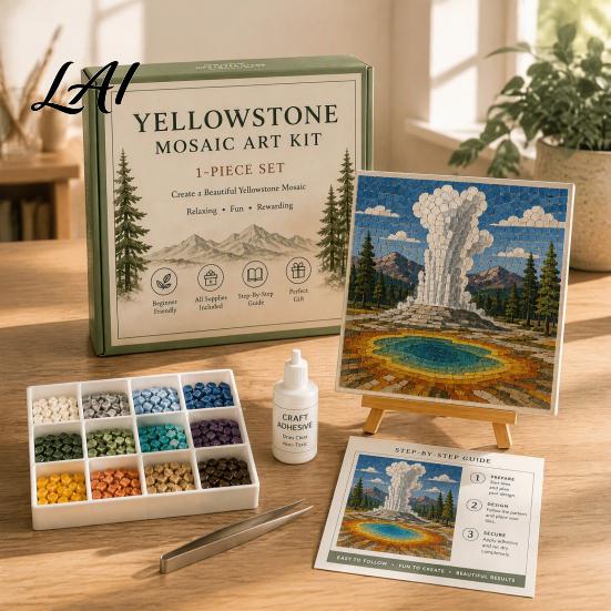 Handmade Desktop Ornaments DIY Sea Glass Mosaic Art Kit Ocean/Landscape Inspired Artwork Complete Making Tools with Colorful Pieces Craft