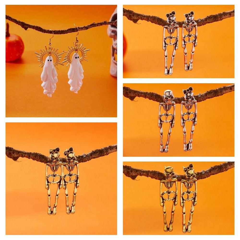 Цинк Серьги-скелеты из цинкового сплава Хип-хоп Имитация человеческой кости Серьги Хэллоуин Подвесные серьги Вечеринка