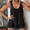 Женские топы с круглым вырезом без рукавов, однотонный жилет свободного кроя с двухслойным подолом, пуловеры, топы на каждый день