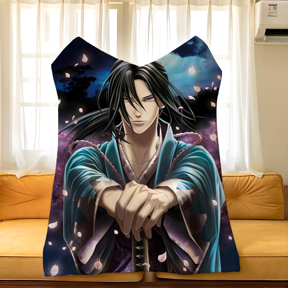 Аниме H-Hakuoki Плед-бросок Фланелевый Уютный с принтом, Портативный, Прочный, Машинная стирка, Милый, Крутой
