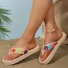 Women's Colorful Flower Decor Flat Flip Flops Fashion Clip Toe Summer Slippers for Women 2025 Comfort Non Slip Beach Shoes Woman