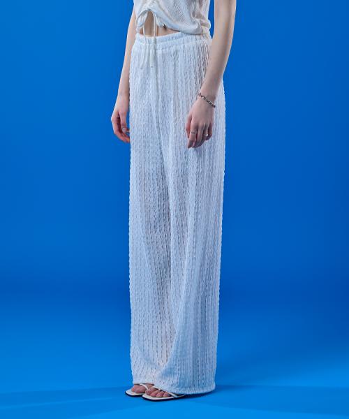 KOLEAT Uv Protection Cooling Marmont Jacquard Elastic Waist Slacks Summer Pants [White]