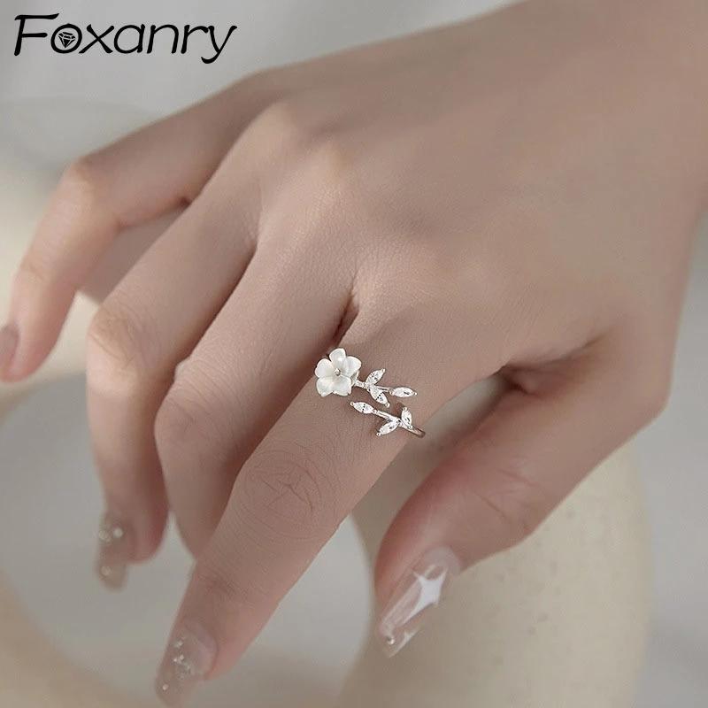 foxanry Серебряные кольца для женщин, модные элегантные очаровательные милые простые ракушки с цветами и листьями, вечерние украшения, подарки для влюбленных