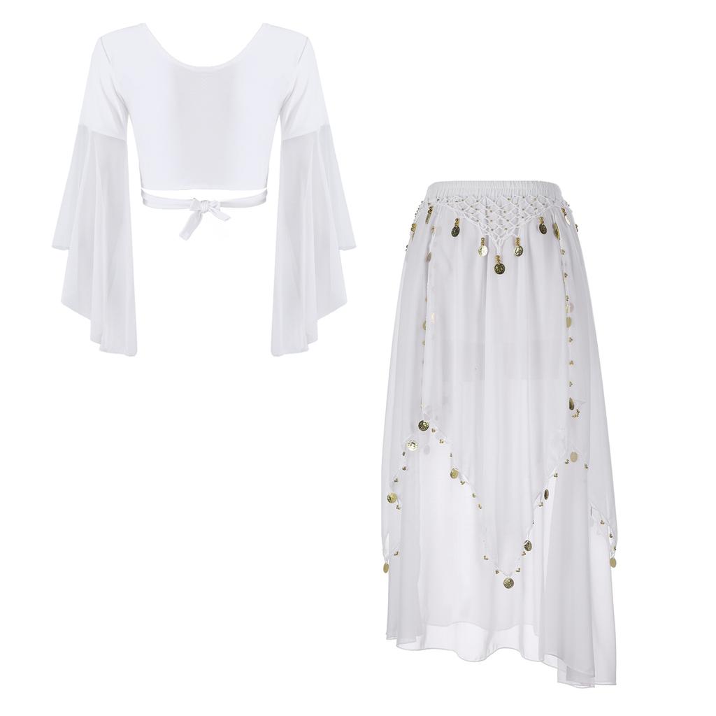 Одежда для танца живота Костюм для восточного танца Укороченный топ для танца живота и шифоновая юбка, расшитая бисером