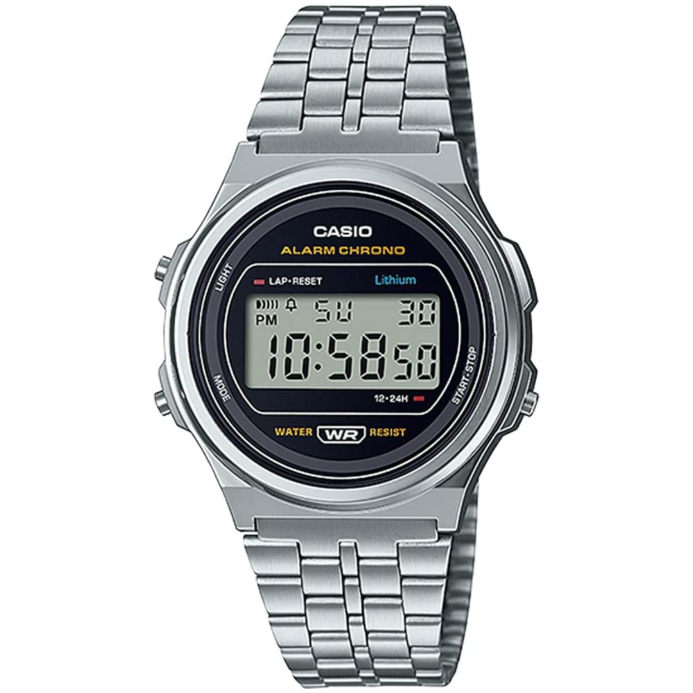 Casio Стандартные Винтажные Унисекс Классические Кварцевые Цифровые Часы Металлические Серебристые Черные A171WE-1A