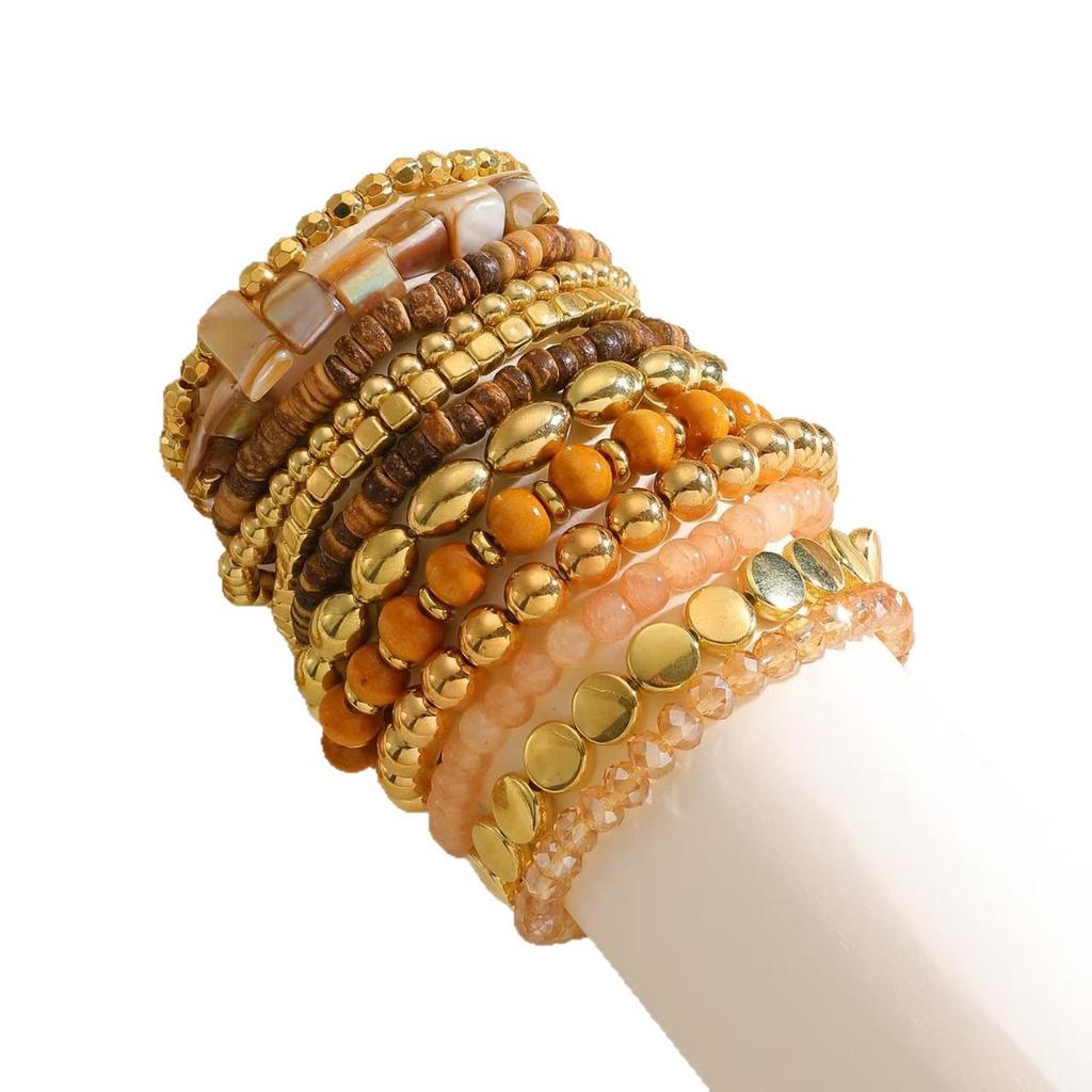 Bohemian Wood and Glass Beaded Bracelet – Ethnic Style High-End Autumn/Winter Hand Jewelry