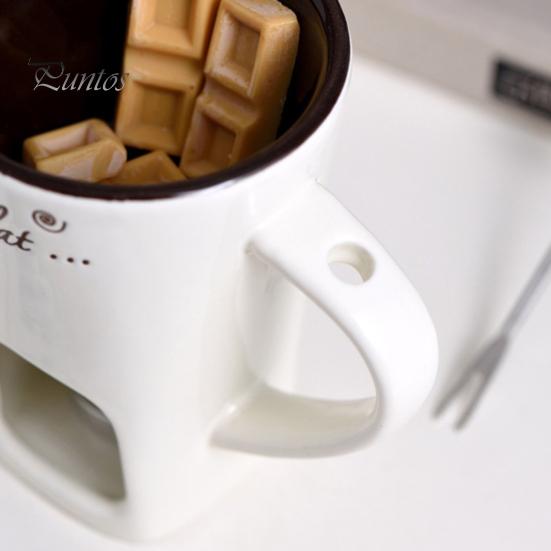 Кружка для шоколадного фондю с вилками и свечами 130 мл, керамическая кружка для плавления шоколада, мини-горшок для плавления масла, подарки на день рождения и свадьбу