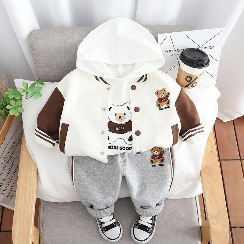 Детский комплект из 3 предметов в корейском стиле весна/осень 2024 г.: толстовка и штаны: Топы с длинными рукавами для мальчиков и девочек