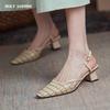2024 Spring Summer Women Sandals Elegant Concise Office Ladies Square Toe High Heels Genuine Leather Shoes Woman Pumps Sandals
