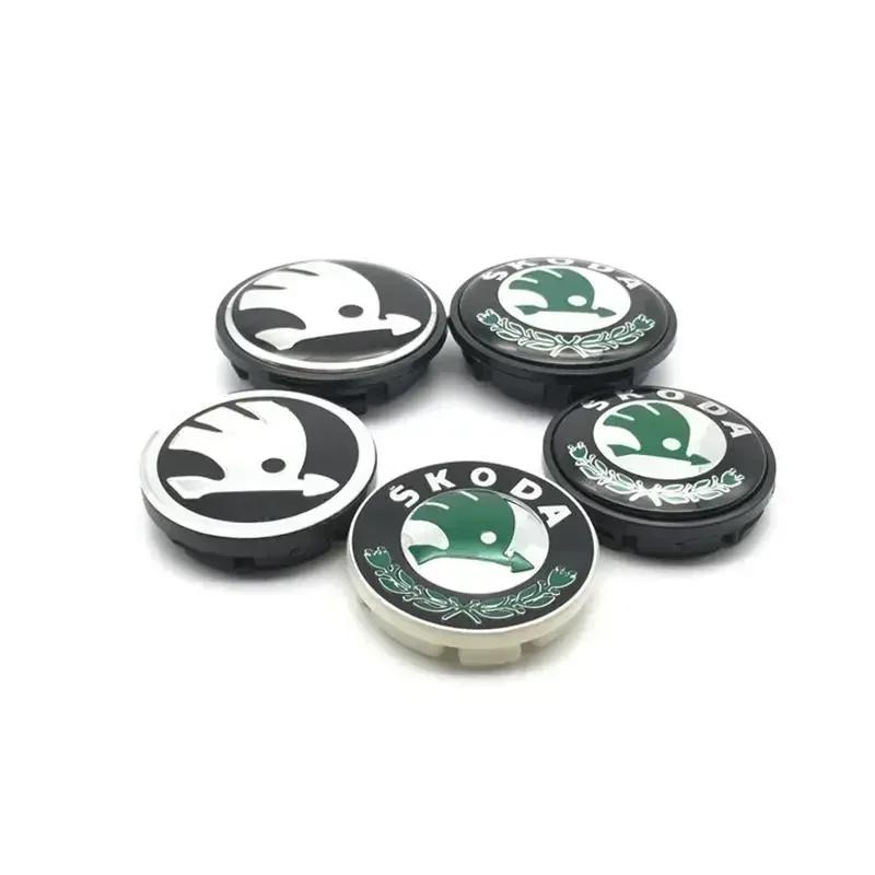 CXUX8 4PCS Car Wheel Center Hub Caps Tire Decoration For Skoda Logo Rapid Kodiaq Fabia Karoq Laura Superb VRS Yeti Octavia Scala