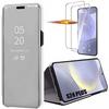 Case - BOOLING - S24+ S24 Plus - Mirror Effect - Rigid Flip - Translucent Silver - with 2 Tempered Glasses