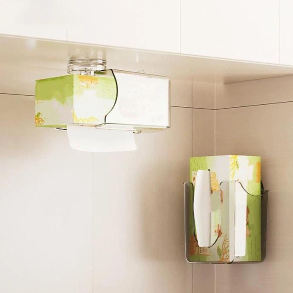 Punch-Free Suction Cup Tissue Box Transparent Face Towel Dispenser Wet Wipes Storage Box Kitchen
