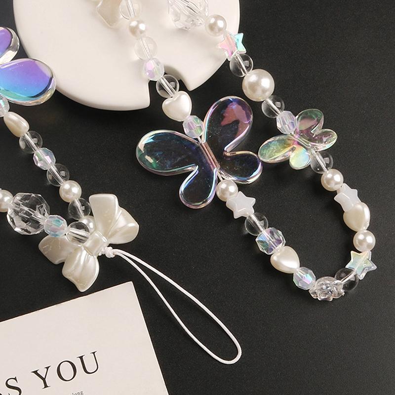 Чехол для мобильного телефона с цепочкой и акриловыми бусинами в виде бабочки для девочек