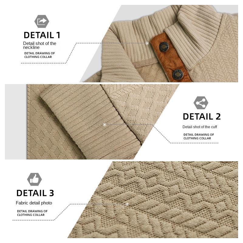 Men's Stand Collar Long Sleeve Sweatshirt Jacquard Knit Pullover Casual Outdoor Top