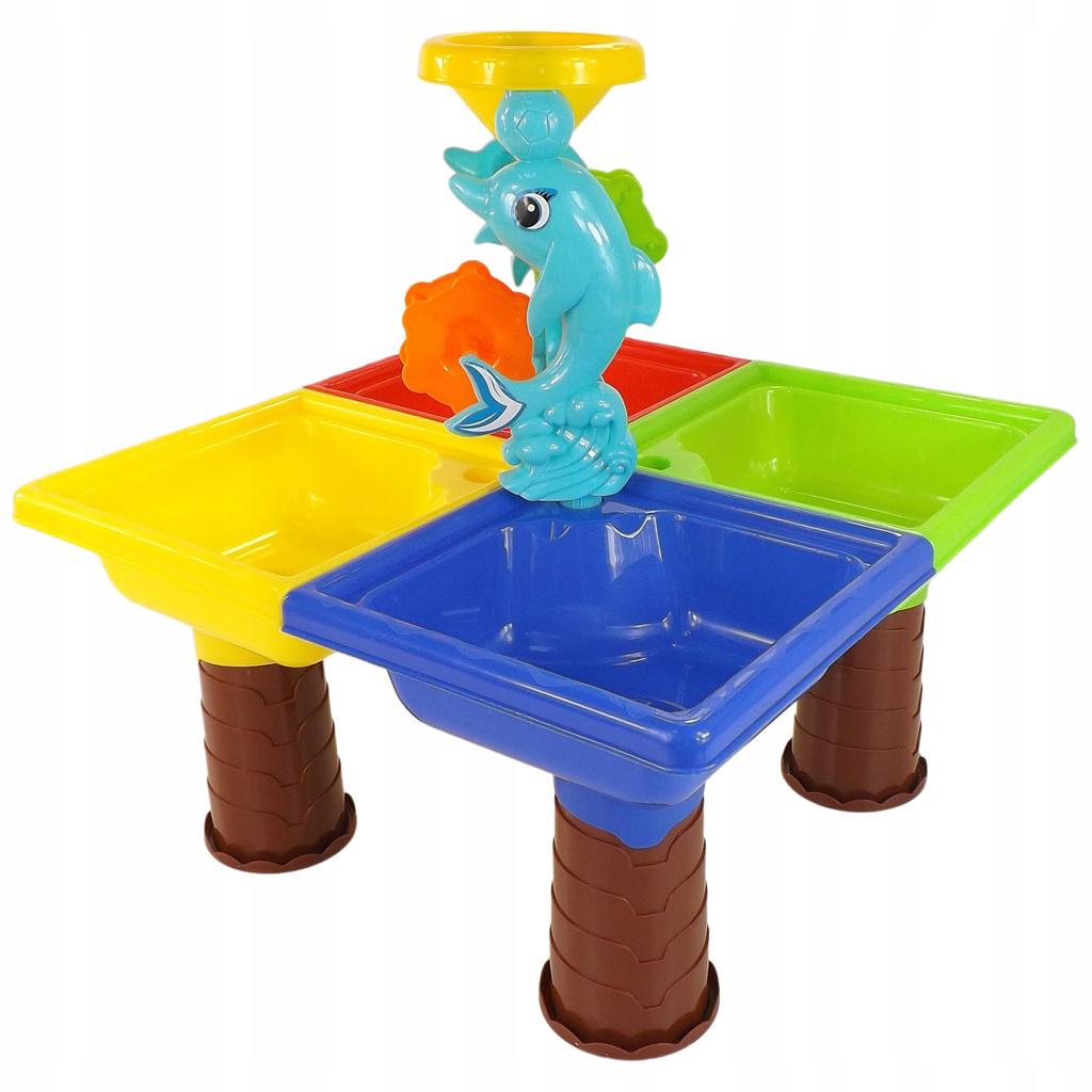 Stolik do piasku i do wody delfin młyn łopatka grabki foremki 25 el 9829