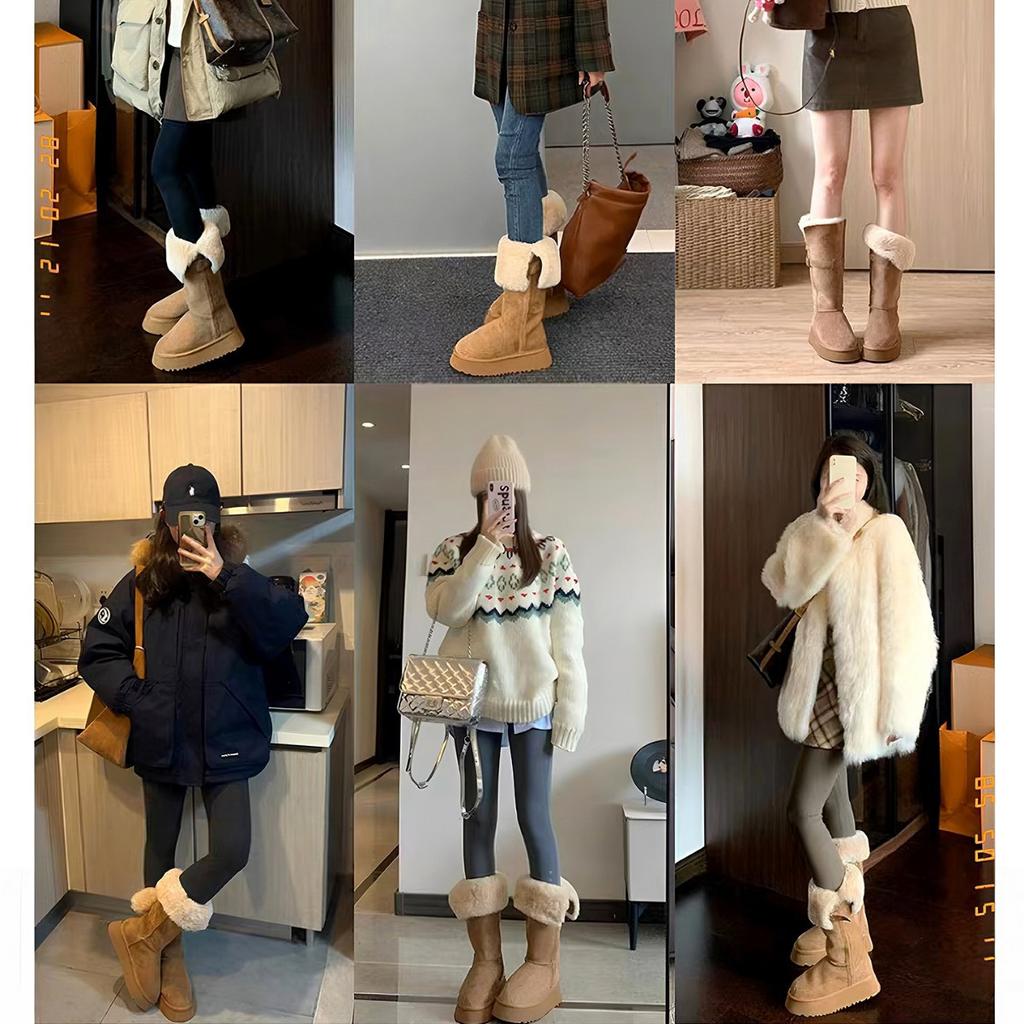 Cowhide Version~ Winter Northeast Thickened and Velvet Two Wear Snow Boots for Women, Thick-soled and Thin, But Knee Boots Non-slip