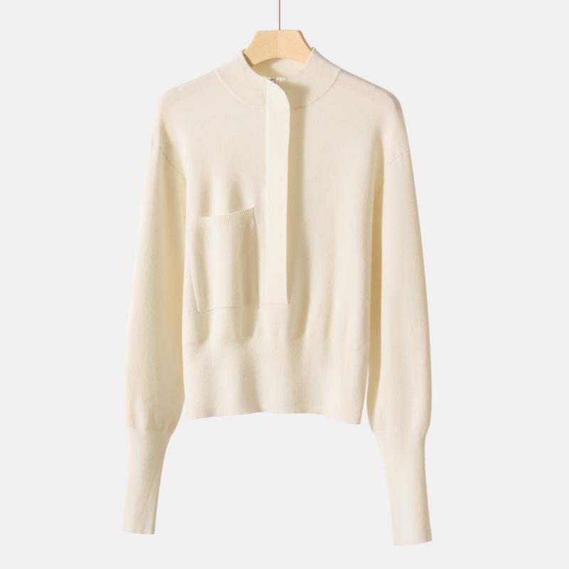 Worsted Wool Jacket Head Round Pocket Half Zipper Lazy Knitted Loose Long-Sleeved Wool Jacket Fashionable Foreign Style