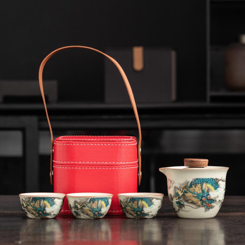 Ru Kiln Travel Tea Set, High-end Business Gifts, Gifts for Leaders, Banks, Insurance Customers, and Company Annual Meeting