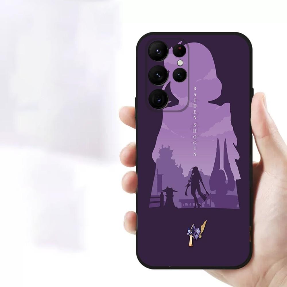 Чехол для телефона Genshin Impact Райдэн Сёгун Для Samsung S23,23,22,30,21,10,9,Note20 Ultra,Lite,Ultra,5G,Plus,FE,Черный Мягкий Чехол