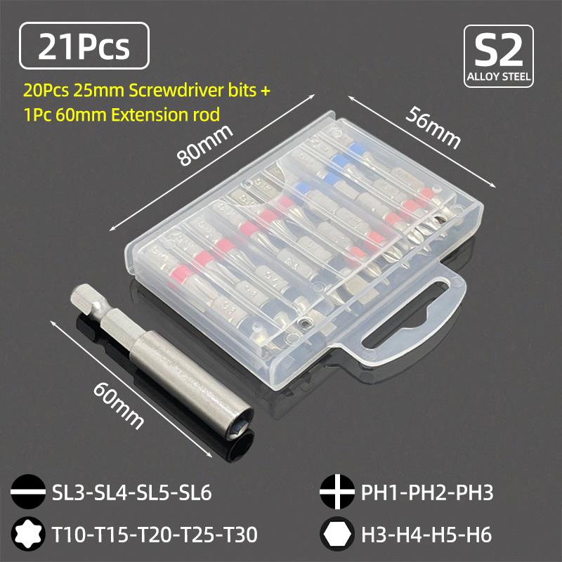 Набор отверток 25 мм, шлицевые биты Phillips Pozidriv Torx, квадратная шестигранная отвертка, шестигранный хвостовик 1/4, электрическая отвертка, ручной инструмент