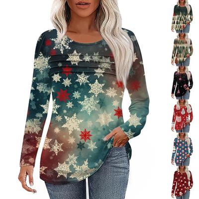 Женская футболка с принтом, длинный рукав, повседневная, выходного дня, модная, базовая, с круглым вырезом, обычная, топ