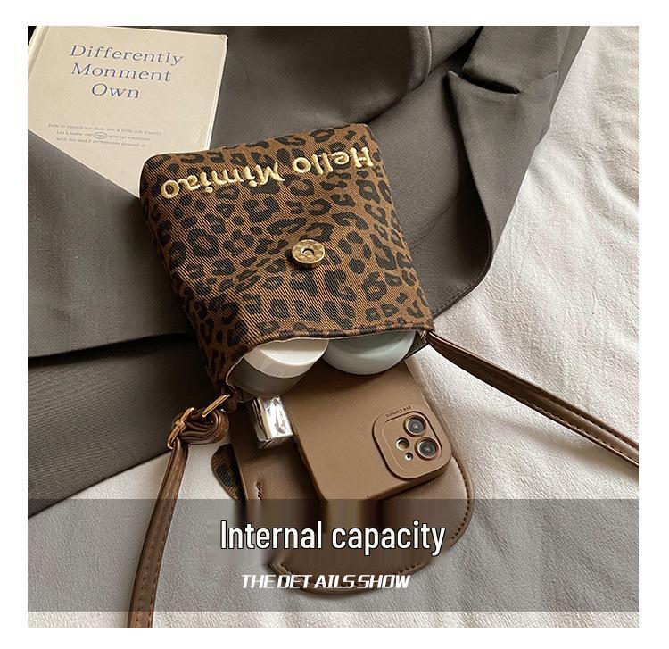 Korean Leopard Print Suede Mini Crossbody Bag - Cute Cat Flap Shoulder Bag for Women