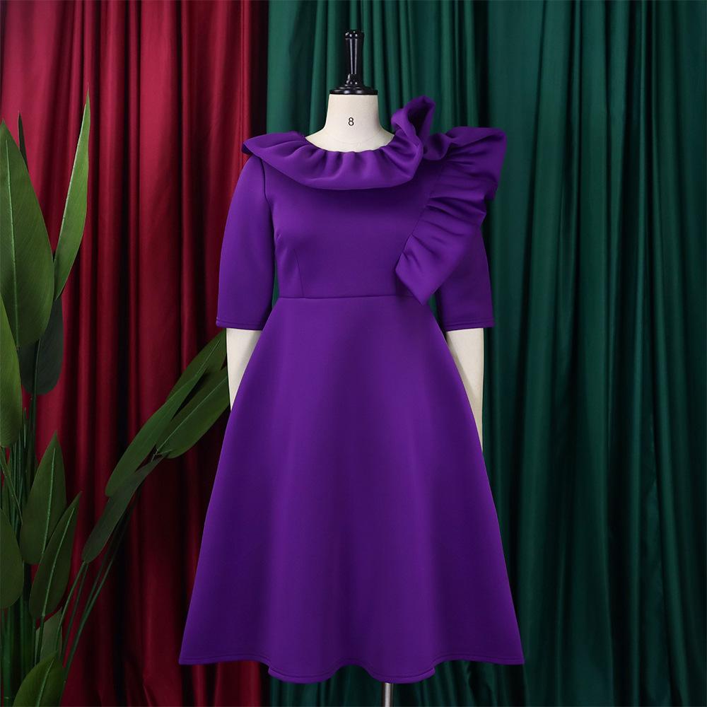 JKASHDK Женские модные весенне-осенние однотонные коктейльные и вечерние платья с рукавами 1/2 и круглым вырезом с высокой талией