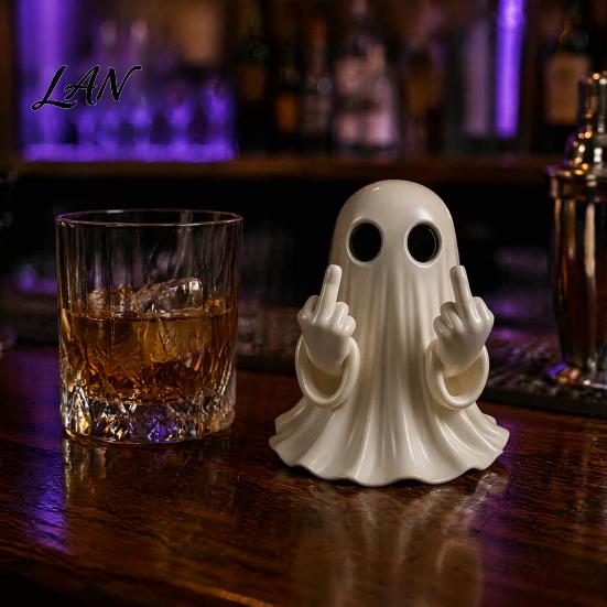 Quirky Ghost Figurine Halloween Figurine, Funny Spooky Middle Finger Statue, Table Decorations, Cartoon Cute Resin Holiday Desktop Ornament Decor for