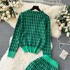 European Style Retro Casual Printed Turtleneck Sweater for Women with High Waisted Elastic Long Pants Fashion Two-pieces Suit